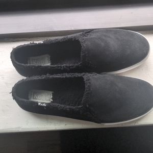Keds Double Decker Black Suede Faux Shearling Slip On Sneaker, size women's 10